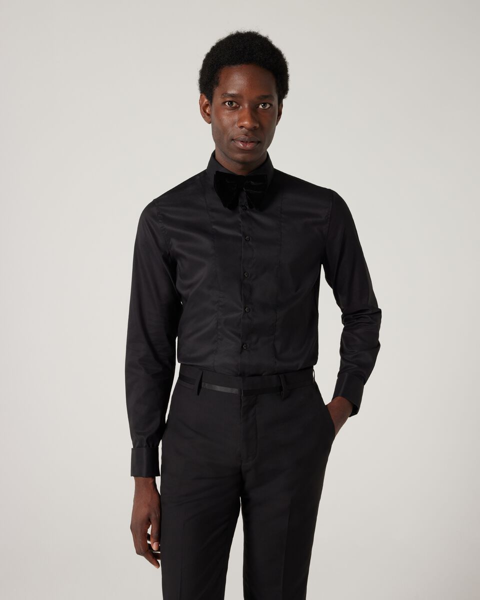 Slim Long Sleeve Panelled Formal Shirt, Black, hi-res